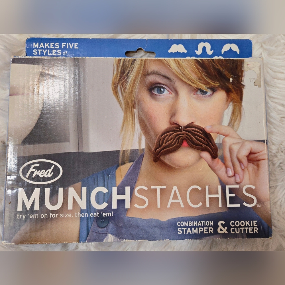 NIB Fred Munchstaches Brown Stamper & Cookie Cutter